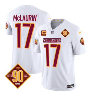 Men's Washington Commanders #17 Terry McLaurin White 2023 F.U.S.E. With 4-Star C Patch 90th Anniversary Vapor Limited Stitched Football Jersey