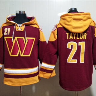 Men's Washington Commanders #21 Sean Taylor Burgundy Lace-Up Pullover Hoodie