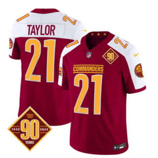 Men's Washington Commanders #21 Sean Taylor Burgundy White 2023 F.U.S.E. 90th Anniversary Vapor Limited Stitched Football Jersey