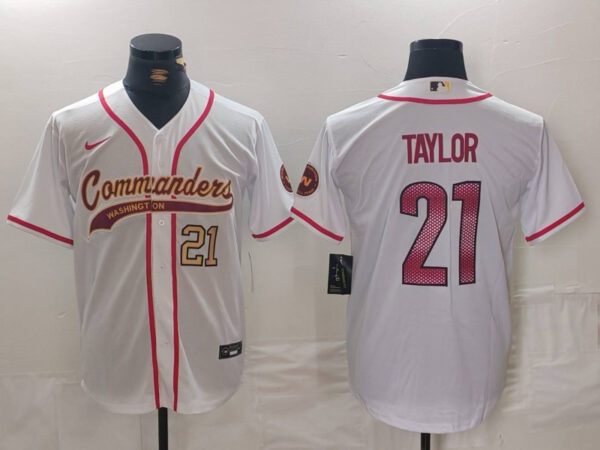 Men's Washington Commanders #21 Sean Taylor White With Patch Cool Base Stitched Baseball Jerseys