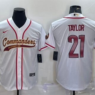 Men's Washington Commanders #21 Sean Taylor White With Patch Cool Base Stitched Baseball Jersey