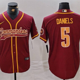 Men's Washington Commanders #5 Jayden Daniels Burgundy With Patch Cool Base Stitched Baseball Jersey