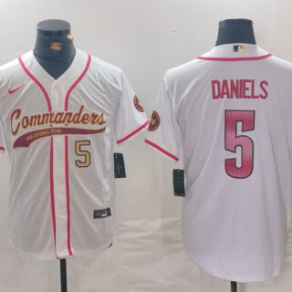 Men's Washington Commanders #5 Jayden Daniels White With Patch Cool Base Stitched Baseball Jerseys