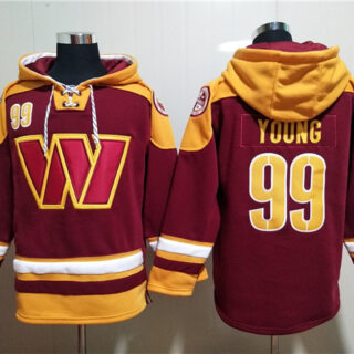 Men's Washington Commanders #99 Chase Young Burgundy Lace-Up Pullover Hoodie