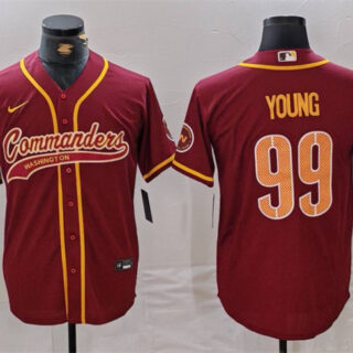 Men's Washington Commanders #99 Chase Young Burgundy With Patch Cool Base Stitched Baseball Jersey