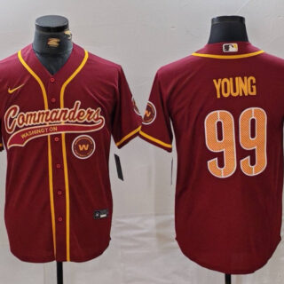 Men's Washington Commanders #99 Chase Young Burgundy With Patch Cool Base Stitched Baseball Jerseys