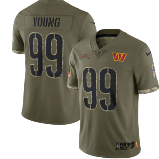 Men's Washington Commanders #99 Chase Young Olive 2022 Salute To Service Limited Stitched Jersey