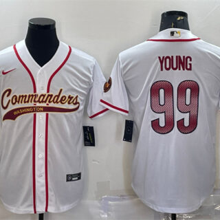 Men's Washington Commanders #99 Chase Young White With Patch Cool Base Stitched Baseball Jersey