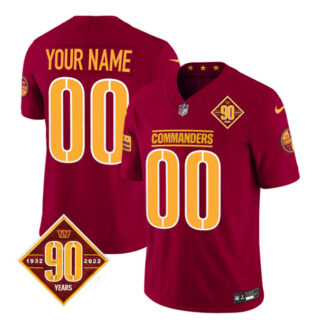 Men's Washington Commanders Active Player Custom Burgundy 2023 F.U.S.E. 90th Anniversary Vapor Limited Stitched Football Jersey