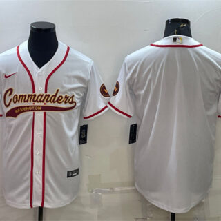 Men's Washington Commanders Blank White With Patch Cool Base Stitched Baseball Jersey