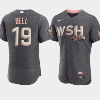 Men's Washington Nationals #19 Josh Bell 2022 Grey City Connect Cherry Blossom Flex Base Stitched MLB Jersey