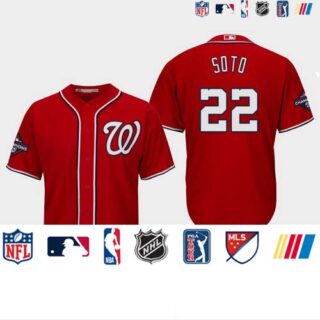 Men's Washington Nationals #22 Juan Soto 2019 World Series Champions Cool Base Alternate Red Jersey