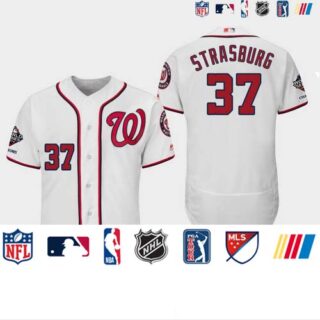 Men's Washington Nationals #37 Stephen Strasburg 2019 World Series Champions Flex Base Home White Jerse