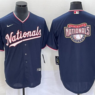 Men's Washington Nationals Navy Big Logo In Back Stitched Baseball Jersey