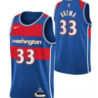 Men's Washington Wizards #33 Kyle Kuzma 75th Anniversary 2021 2022 Blue City Edition Swingman Stitched Jersey