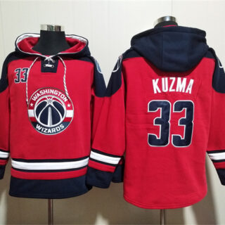 Men's Washington Wizards #33 Kyle Kuzma Red Navy Lace-Up Pullover Hoodie