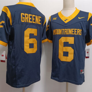 Men's West Virginia Mountaineers #6 Garrett Greene Navy F.U.S.E. Stitched Jersey