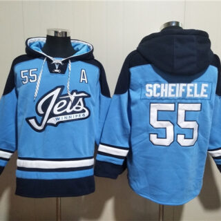 Men's Winnipeg Jets #55 Mark Scheifele Blue Lace-Up Pullover Hoodie
