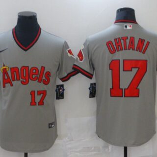 Men Los Angeles Angels 17 Ohtani Grey Game Throwback 2021 Nike MLB Jersey