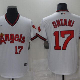 Men Los Angeles Angels 17 Ohtani White Game Throwback 2021 Nike MLB Jersey
