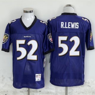 Men's Baltimore Ravens #52 Ray Lewis Purple Throwback Football Jersey