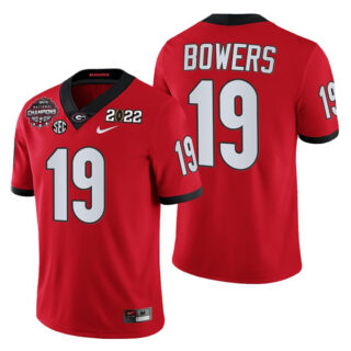 Men's Georgia Bulldogs #19 Brock Bowers 2021 22 CFP National Champions Red College Football Stitched Jersey