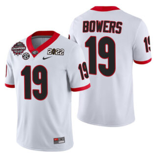 Men's Georgia Bulldogs #19 Brock Bowers 2021 22 CFP National Champions White College Football Stitched Jersey