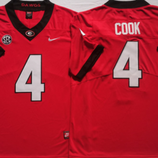 Men's Georgia Bulldogs #4 COOK Red College Football Stitched Jerseys