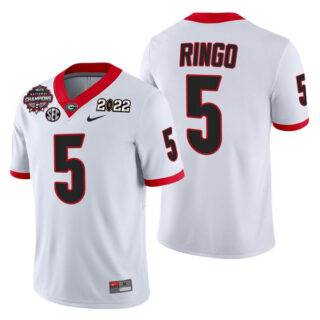 Men's Georgia Bulldogs #5 Kelee Ringo 2021 22 CFP National Champions White College Football Stitched Jersey