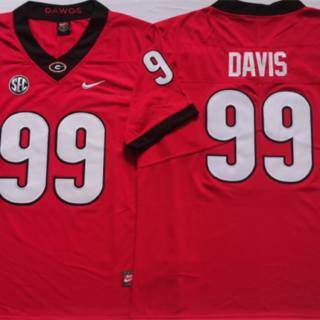Men's Georgia Bulldogs #99 DAVIS Red College Football Stitched Jersey