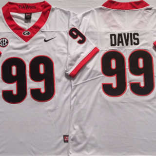 Men's Georgia Bulldogs #99 DAVIS White College Football Stitched Jersey