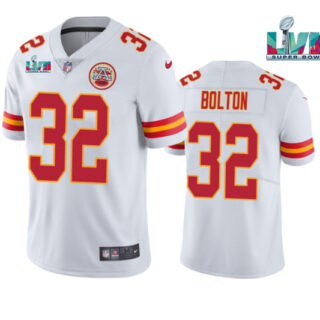 Men's Kansas City Chiefs #32 Nick Bolton White Super Bowl LVII Patch Vapor Untouchable Limited Stitched Jersey