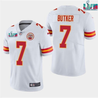 Men's Kansas City Chiefs #7 Harrison Butker White Super Bowl LVII Patch Vapor Untouchable Limited Stitched Jersey