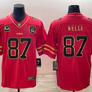 Men's Kansas City Chiefs #87 Travis Kelce Red Gold 4-Star C Patch Vapor Untouchable Limited Stitched Jersey