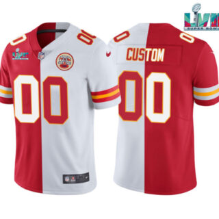 Men's Kansas City Chiefs Active Player Custom Red White Split Super Bowl LVII Patch Vapor Untouchable Limited Stitched Jersey