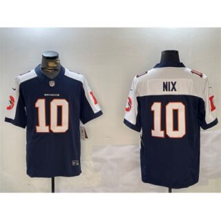 Men's Denver Broncos #10 Bo Nix Navy 2024 F.U.S.E. V2 Throwback Vapor Limited Alternate Stitched Football Jersey