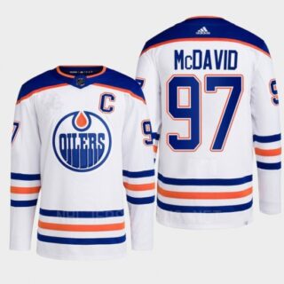 Men's Edmonton Oilers #97 Connor McDavid White 2024-25 Away Stitched Hockey Jersey