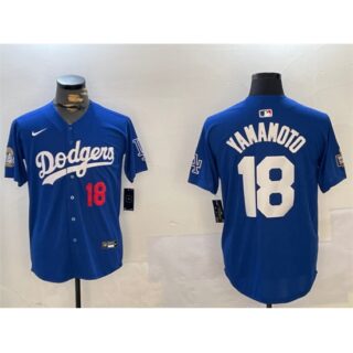 Men's Los Angeles Dodgers #18 Yoshinobu Yamamoto Royal 2024 World Series Alternate Limited Stitched Baseball Jersey