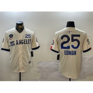 Men's Los Angeles Dodgers #25 Tommy Edman Cream 2024 World Series With Fernando Memorial City Connect Limited Stitched Baseball Jersey