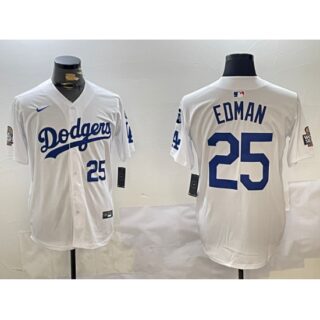 Men's Los Angeles Dodgers #25 Tommy Edman White 2024 World Series With Fernando Memorial Home Limited Stitched Baseball Jersey
