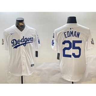 Men's Los Angeles Dodgers #25 Tommy Edman White 2024 World Series With Fernando Memorial Home Limited Stitched Baseball Jerseys