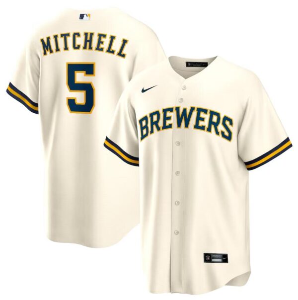 Men's Milwaukee Brewers #5 Garrett Mitchell Cream Jersey