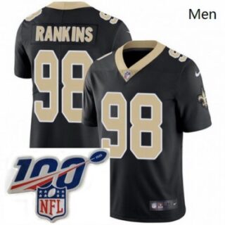 Men's Nike New Orleans Saints 98 Sheldon Rankins Black Team Color Vapor Untouchable Limited Stitched 100th anniversary Neck Patch NFL Jersey