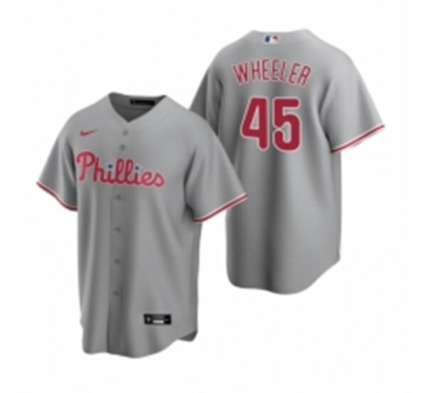 Men's Nike Philadelphia Phillies 45 Zack Wheeler Gray Road Stitched Baseball Jersey