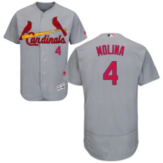 Men's St. Louis Cardinals #4 Yadier Molina Gray Road Flex Base Jersey