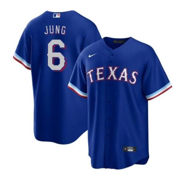 Men's Texas Rangers #6 Josh Jung Blue Cool Base Stitched Baseball Jersey