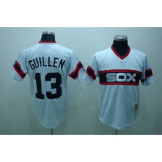Men's White Sox #13 Ozzie Guillen White Mitchell&Ness Throwback Jersey