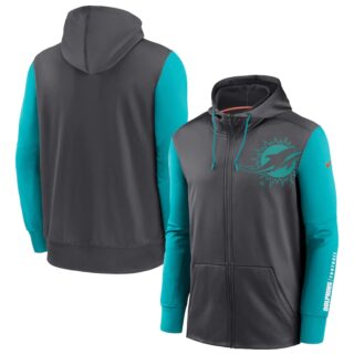 Miami Dolphins Charcoal Aqua Fan Gear Mascot Performance Full-Zip Hoodie