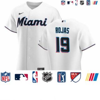 Miami Marlins #19 Miguel Rojas Men's Nike White Home 2020 Authentic Player MLB Jersey