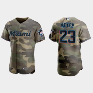 Miami Marlins #23 Max Meyer Men's Nike 2021 Armed Forces Day Authentic MLB Jersey -Camo
